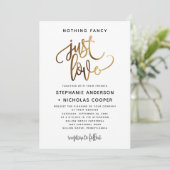 Nichts Extravagant nur Liebe Gold Script Typografi Einladung (Stehend Vorderseite)