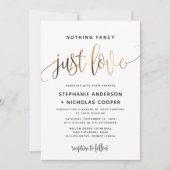 Nichts Extravagant nur Liebe Gold Script Typografi Einladung (Vorderseite)