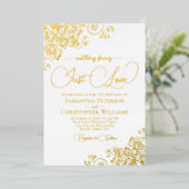 Nichts Extravagant nur Liebe Gold & White Wedding Folieneinladung (Stehend vorne)