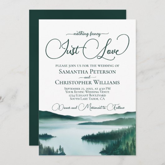 Nichts Extravagant nur Liebe Green Lake Tahoe Wedd Einladung (Vorne/Hinten)