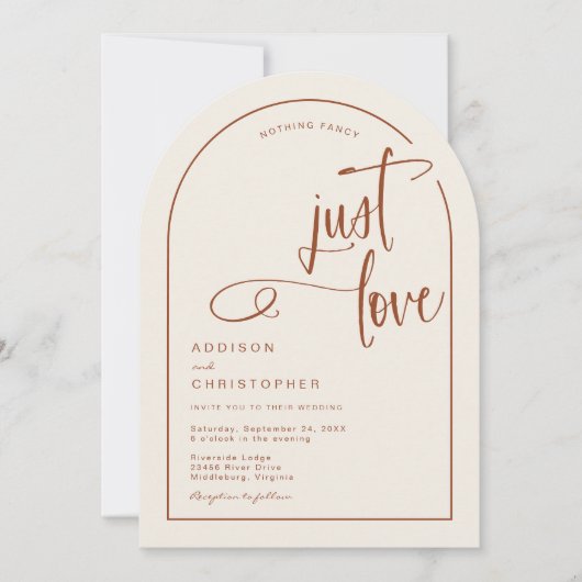 Nichts Extravagant, nur Liebe handgeschriebene Skr Einladung (Vorderseite)