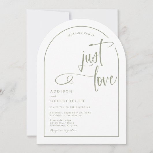 Nichts Extravagant, nur Liebe handgeschriebene Skr Einladung (Vorderseite)