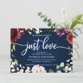 Nichts Extravagant nur Liebe Hochzeit Burgund Navy Einladung (Stehend Vorderseite)