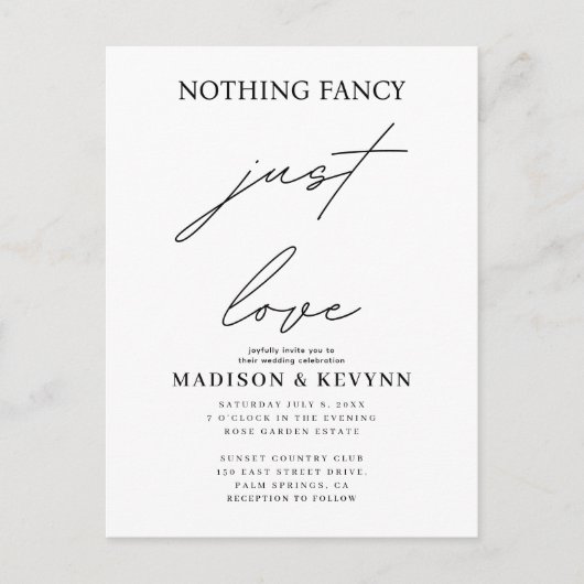 Nichts Extravagant nur Liebe Hochzeit Einladungspostkarte (Vorderseite)