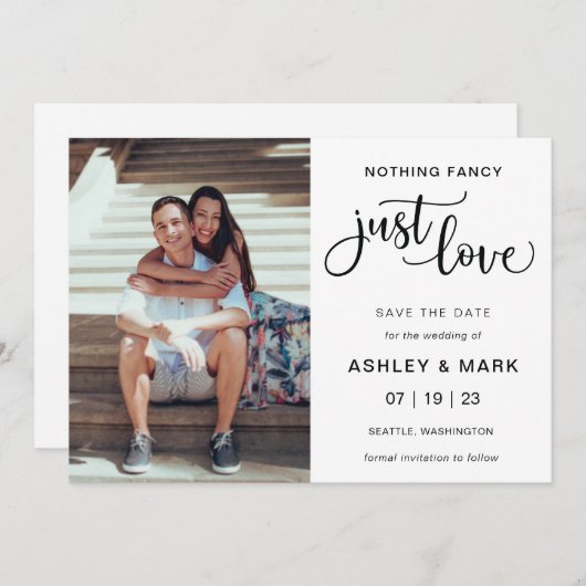 Nichts Extravagant nur Liebe Hochzeit Foto Save The Date (Vorne/Hinten)