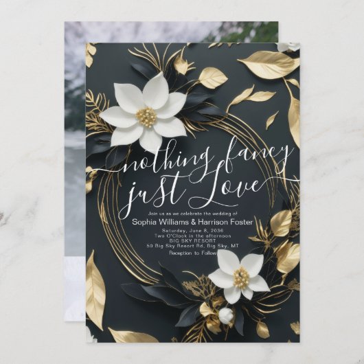 Nichts Extravagant nur Liebe Hochzeit Gold Blumenr Einladung (Vorne/Hinten)