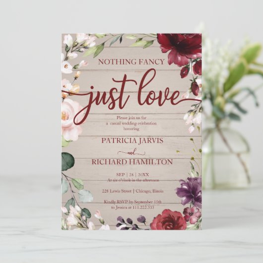 Nichts Extravagant nur Liebe Hochzeit rustikale Cr Einladung (Stehend Vorderseite)