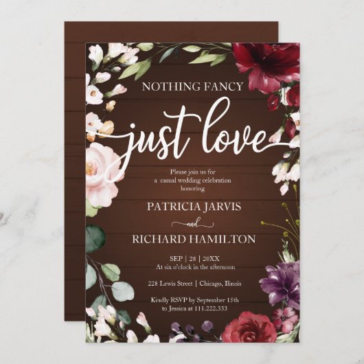 Nichts Extravagant, nur Liebe Hochzeit rustikalen  Einladung (Vorne/Hinten)