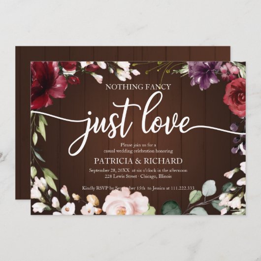 Nichts Extravagant, nur Liebe Hochzeit rustikales Einladung (Vorne/Hinten)