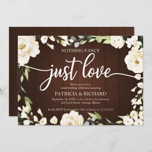 Nichts Extravagant nur Liebe Hochzeit von weißer B Einladung (Vorne/Hinten)