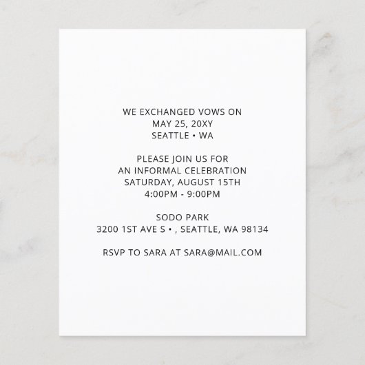 Nichts Extravagant nur Liebe Hochzeitsankündigung (Rückseite)