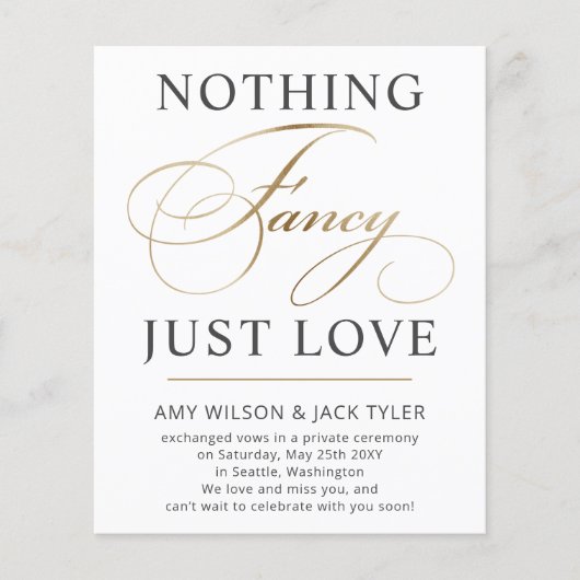 Nichts Extravagant nur Liebe Hochzeitsankündigung (Vorderseite)