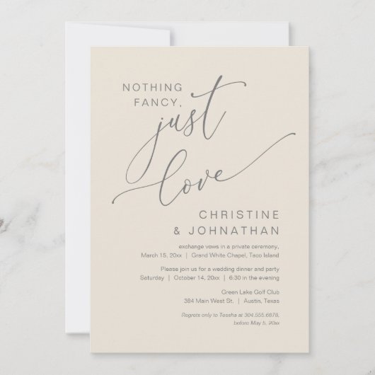 Nichts Extravagant, nur Liebe, Hochzeitsessen Einladung (Vorderseite)