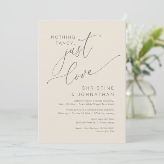 Nichts Extravagant, nur Liebe, Hochzeitsessen Einladung (Stehend Vorderseite)