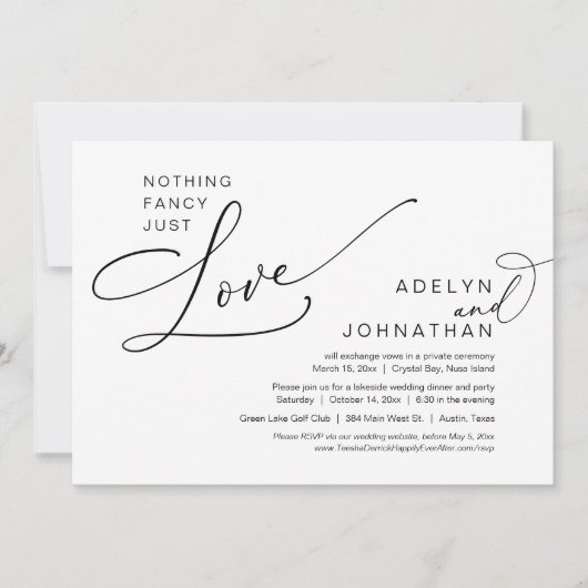 Nichts Extravagant, nur Liebe, Hochzeitsessen Einladung (Vorderseite)