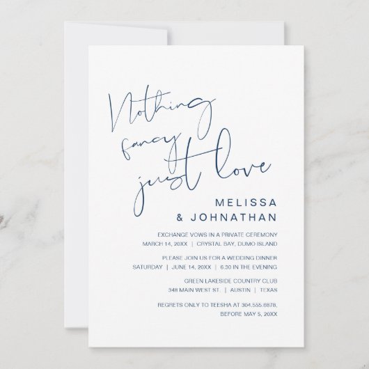 Nichts Extravagant, nur Liebe, Hochzeitsfeier Einladung (Vorderseite)