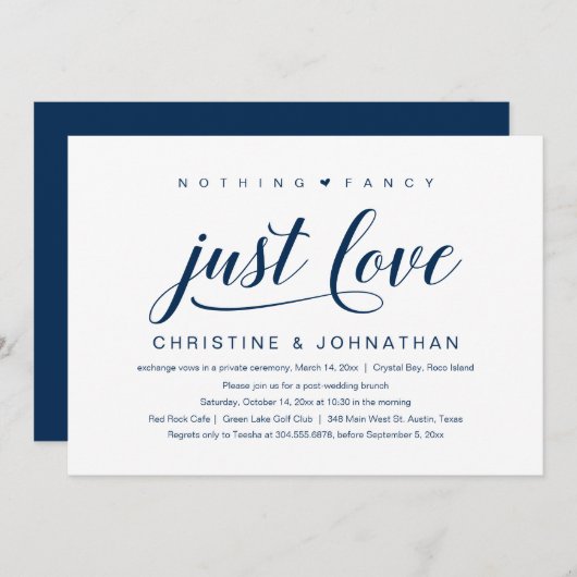 Nichts Extravagant, nur Liebe, Hochzeitsfeier Einladung (Vorne/Hinten)