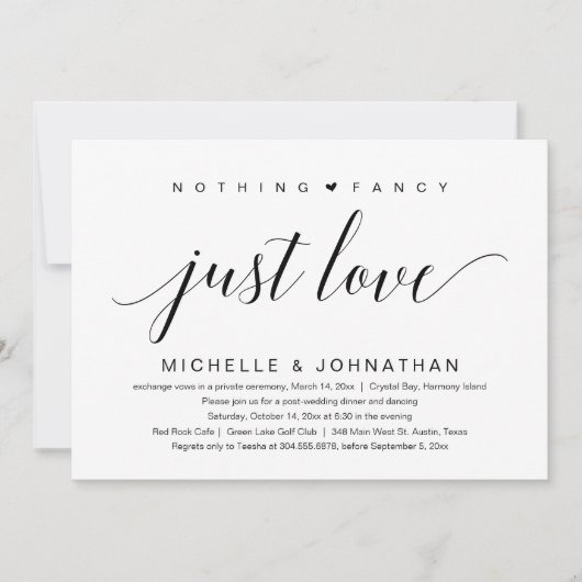 Nichts Extravagant, nur Liebe, Hochzeitsfeier Einladung (Vorderseite)