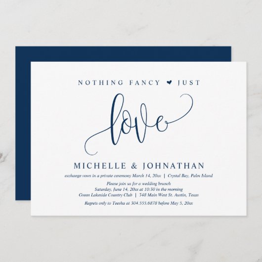 Nichts Extravagant, nur Liebe, Hochzeitsfeier Einladung (Vorne/Hinten)