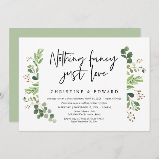 Nichts Extravagant, nur Liebe, Hochzeitsfeier Einladung (Vorne/Hinten)