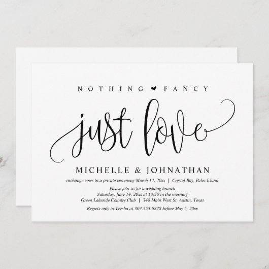 Nichts Extravagant, nur Liebe, Hochzeitsfeier Einladung (Vorne/Hinten)