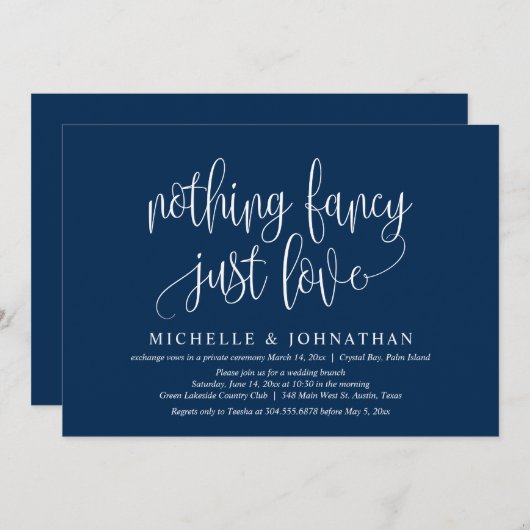 Nichts Extravagant, nur Liebe, Hochzeitsfeier Einladung (Vorne/Hinten)