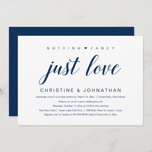 Nichts Extravagant, nur Liebe, Hochzeitsfeier, Mar Einladung (Vorne/Hinten)