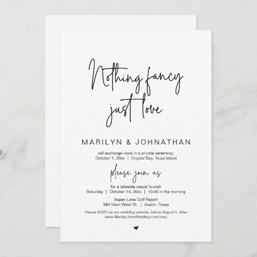 Nichts Extravagant, nur Liebe, Hochzeitsfeier Part Einladung (Vorne/Hinten)