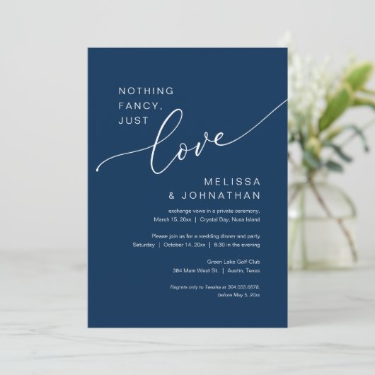 Nichts Extravagant, nur Liebe, Hochzeitsfeier Part Einladung (Stehend Vorderseite)