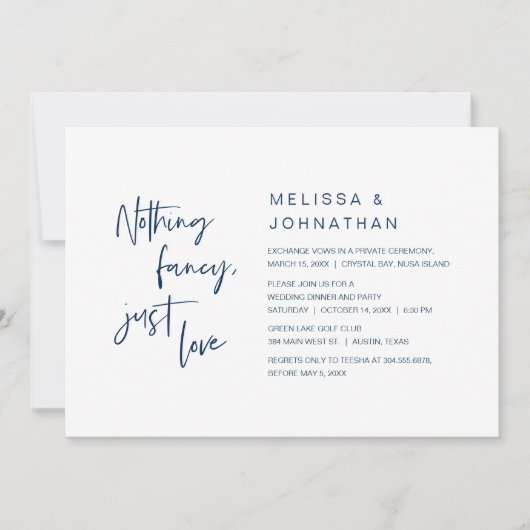 Nichts Extravagant, nur Liebe, Hochzeitsfeier Part Einladung (Vorderseite)