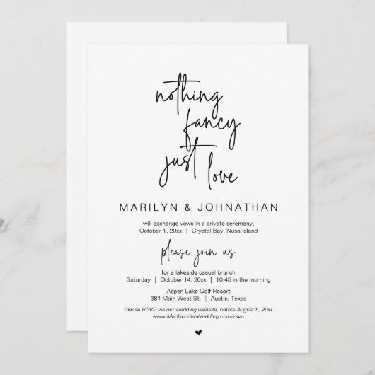 Nichts Extravagant, nur Liebe, Hochzeitsfeier Part Einladung (Vorne/Hinten)