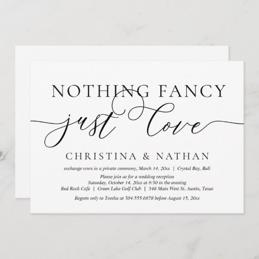 Nichts Extravagant, nur Liebe, Hochzeitsfeier Part Einladung (Vorne/Hinten)