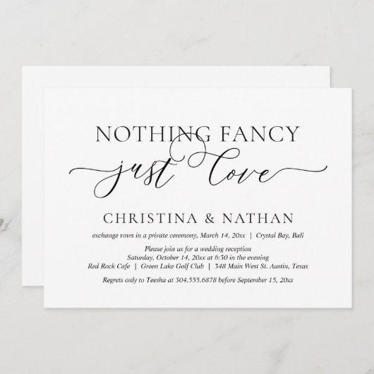 Nichts Extravagant, nur Liebe, Hochzeitsfeier Part Einladung (Vorne/Hinten)