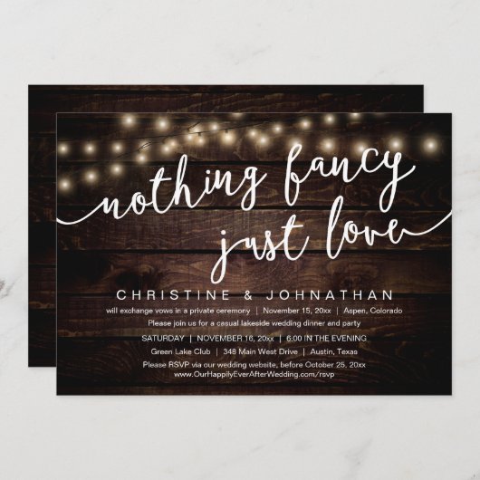 Nichts Extravagant, nur Liebe, Hochzeitsfeier Part Einladung (Vorne/Hinten)