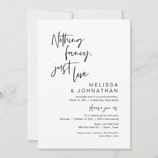 Nichts Extravagant, nur Liebe, Hochzeitsfeier Part Einladung (Vorderseite)