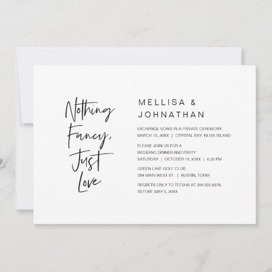 Nichts Extravagant, nur Liebe, Hochzeitsfeier Part Einladung (Vorderseite)