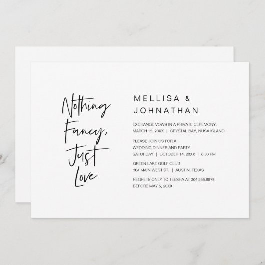 Nichts Extravagant, nur Liebe, Hochzeitsfeier Part Einladung (Vorne/Hinten)