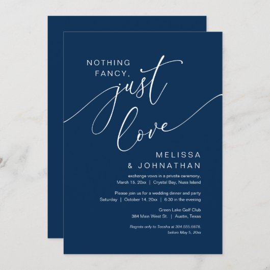 Nichts Extravagant, nur Liebe, Hochzeitsfeier Part Einladung (Vorne/Hinten)