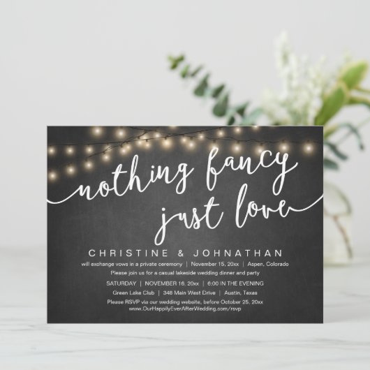 Nichts Extravagant, nur Liebe, Hochzeitsfeier Part Einladung (Stehend Vorderseite)