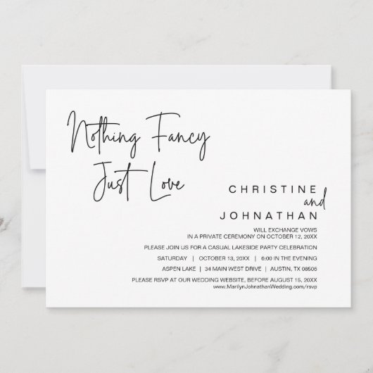 Nichts Extravagant, nur Liebe, Hochzeitsfeier Part Einladung (Vorderseite)