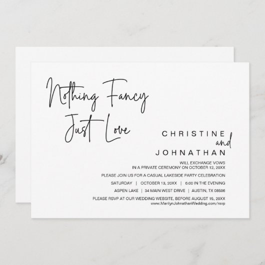 Nichts Extravagant, nur Liebe, Hochzeitsfeier Part Einladung (Vorne/Hinten)