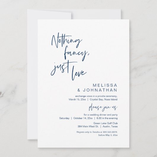 Nichts Extravagant, nur Liebe, Hochzeitsfeier Part Einladung (Vorderseite)