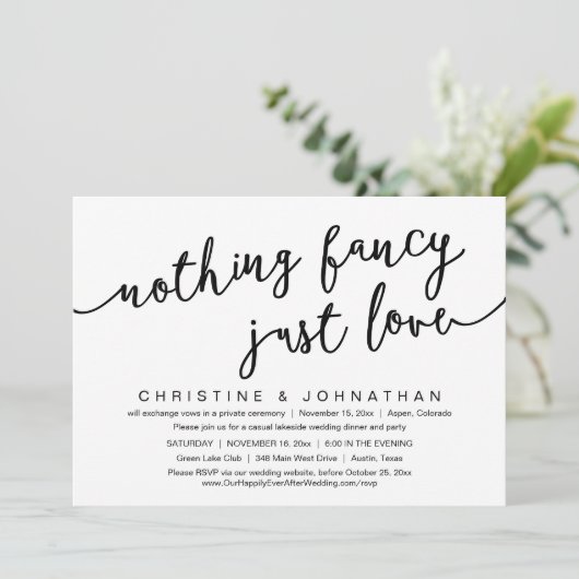 Nichts Extravagant, nur Liebe, Hochzeitsfeier Part Einladung (Stehend Vorderseite)