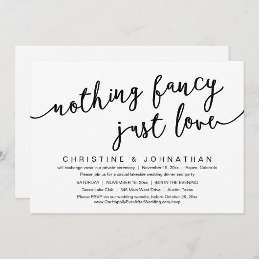 Nichts Extravagant, nur Liebe, Hochzeitsfeier Part Einladung (Vorne/Hinten)