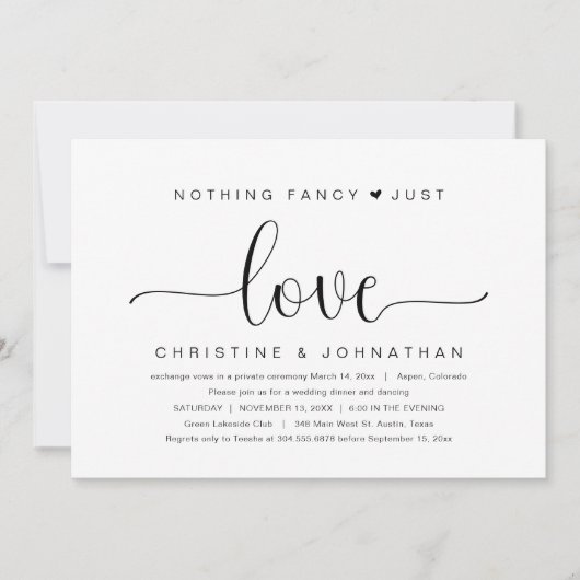 Nichts Extravagant nur Liebe, Hochzeitsfeier Party Einladung (Vorderseite)