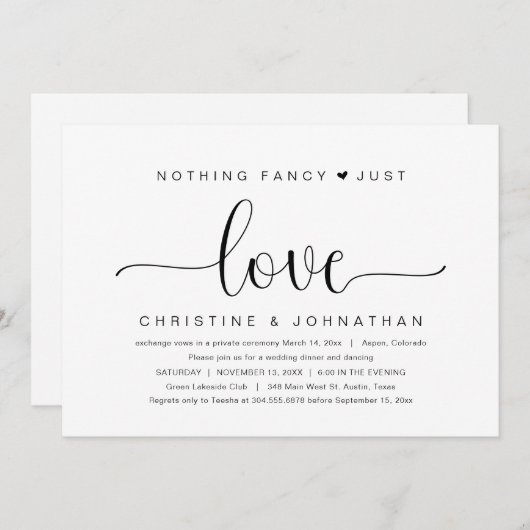 Nichts Extravagant nur Liebe, Hochzeitsfeier Party Einladung (Vorne/Hinten)