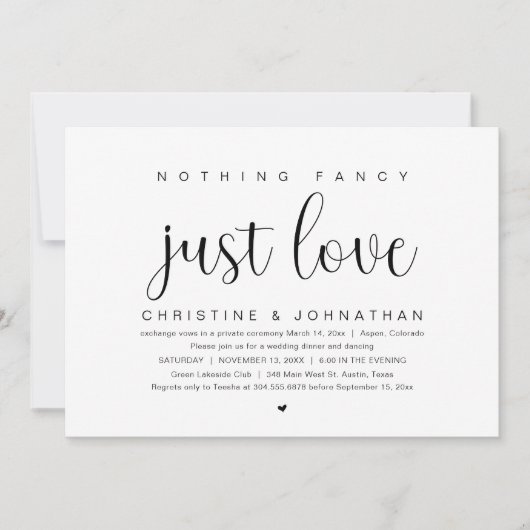 Nichts Extravagant nur Liebe, Hochzeitsfeier Party Einladung (Vorderseite)