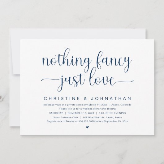 Nichts Extravagant nur Liebe, Hochzeitsfeier Party Einladung (Vorderseite)