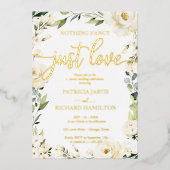 Nichts Extravagant, nur Liebe Hochzeitsweiße Creme Folieneinladung (Vorderseite)