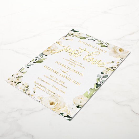 Nichts Extravagant, nur Liebe Hochzeitsweiße Creme Folieneinladung (Gedreht)